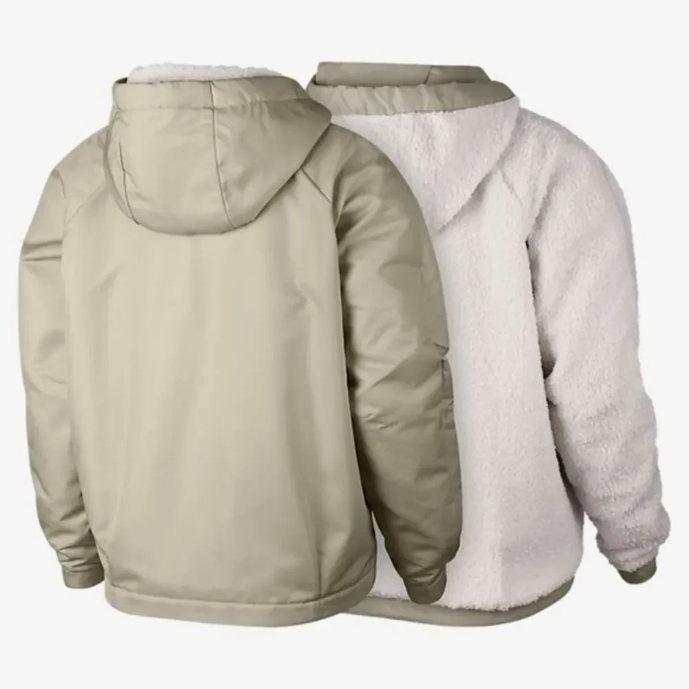 New NIKE NSW Sherpa Reversible Tan Cream Full Zip Jacket | M
